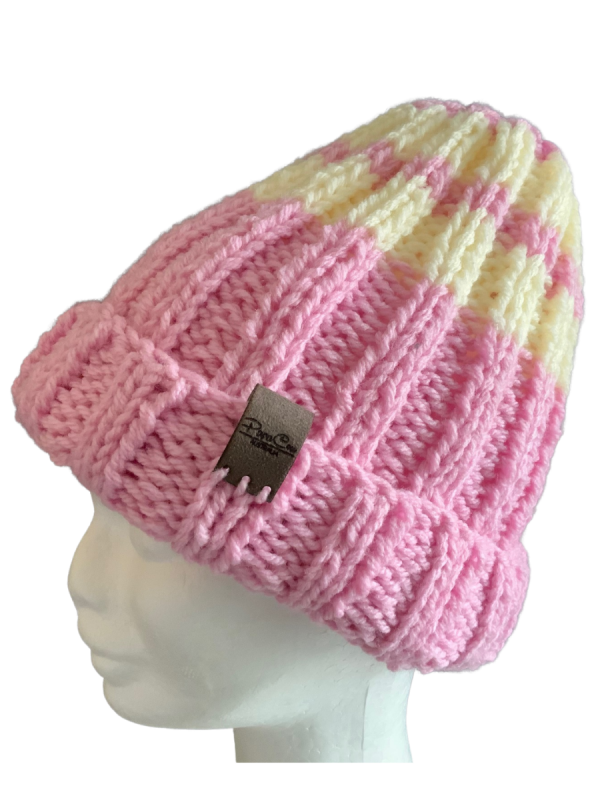 Flamingo Pink & Cream Rib Beanie - Image 3