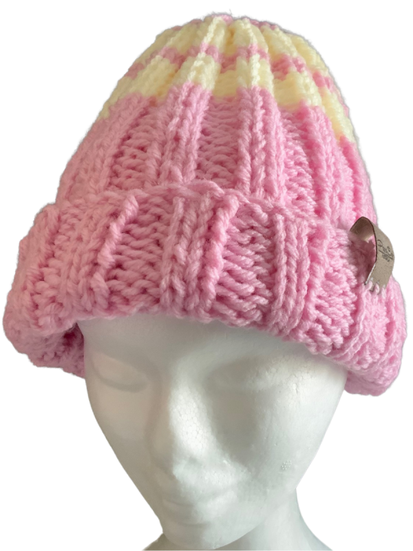 Flamingo Pink & Cream Rib Beanie