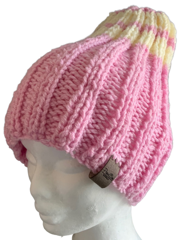 Flamingo Pink & Cream Rib Beanie - Image 5