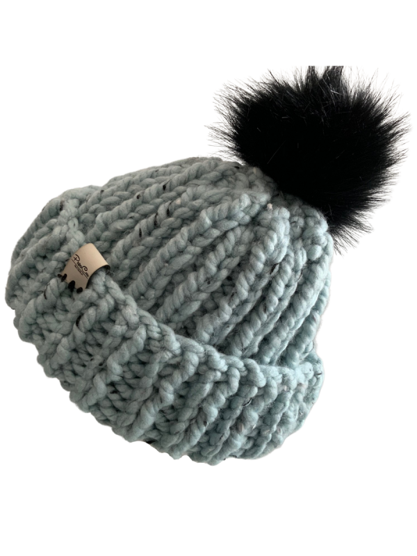 Soft Blue Tweed Ribbed Beanie
