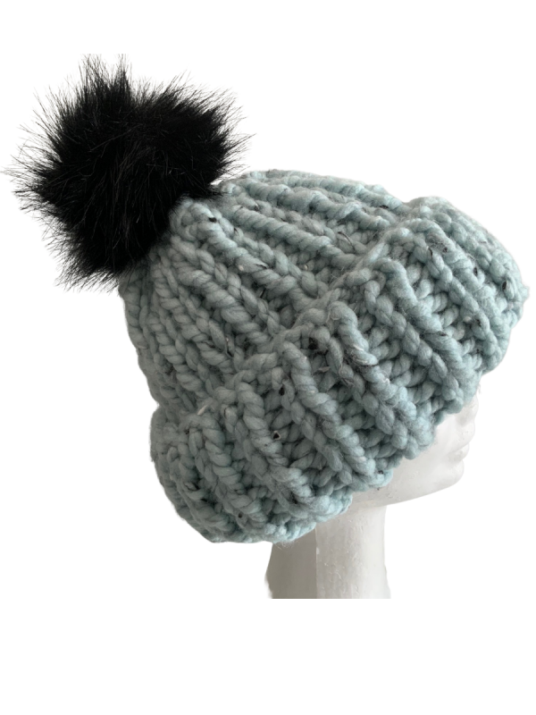 Soft Blue Tweed Ribbed Beanie - Image 2