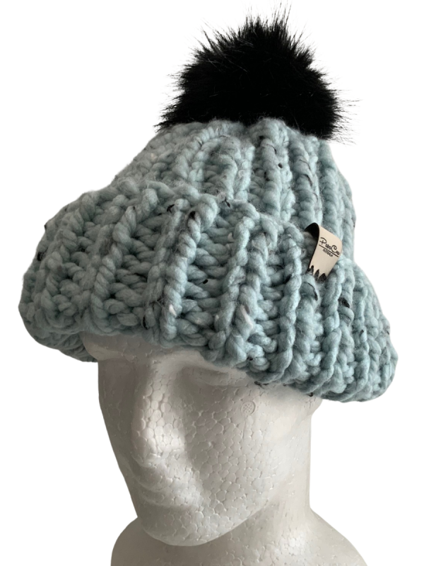Soft Blue Tweed Ribbed Beanie - Image 5
