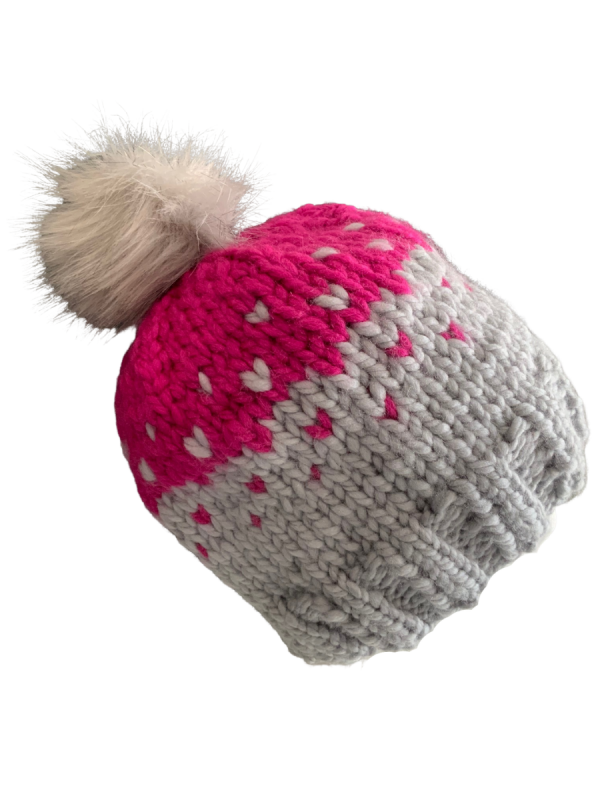 Pink/Grey Lovin' Hearts Beanie - Image 3