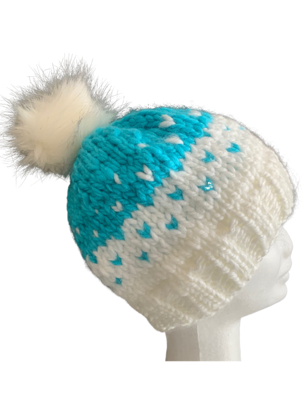White/Aqua Lovin' Hearts Beanie - Image 2