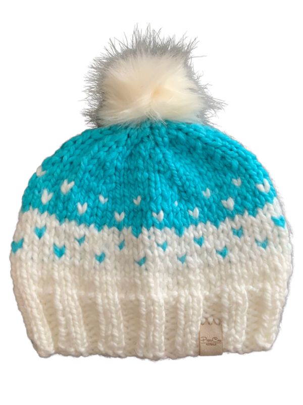 White/Aqua Lovin' Hearts Beanie