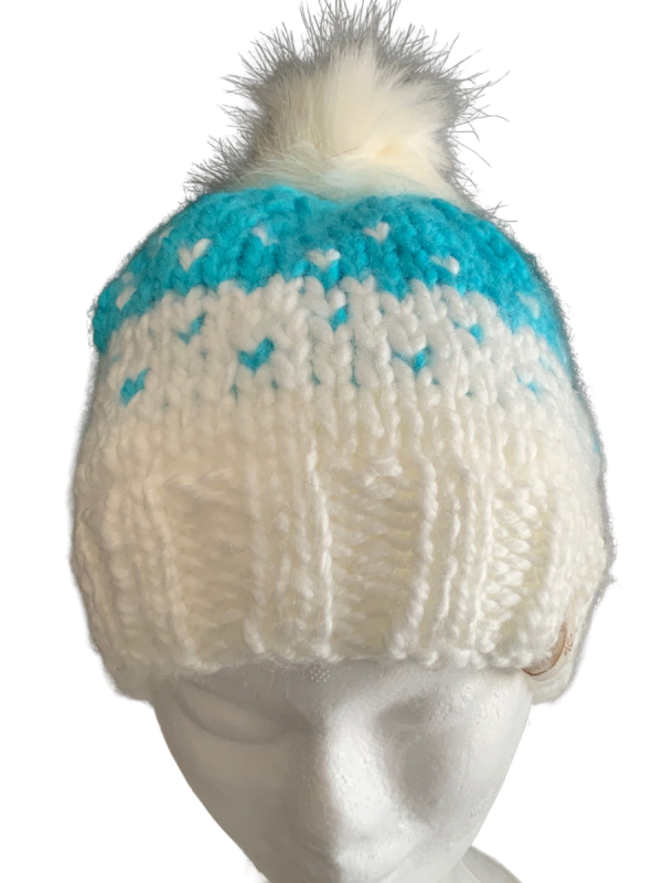 White/Aqua Lovin' Hearts Beanie - Image 3