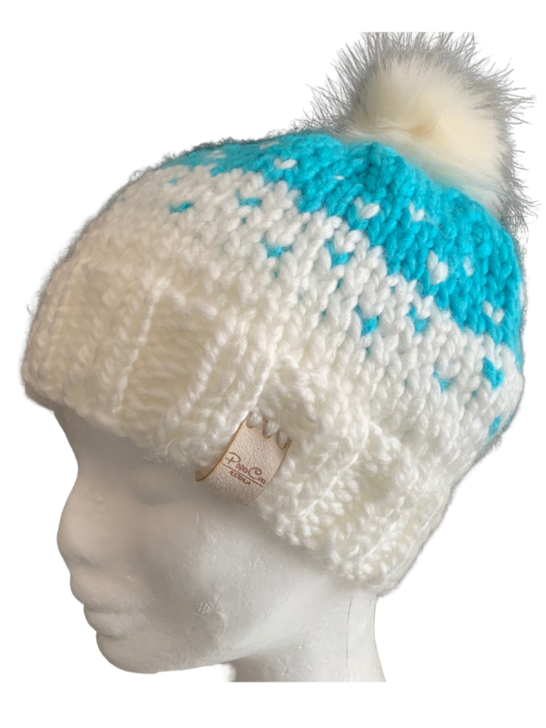 White/Aqua Lovin' Hearts Beanie - Image 4
