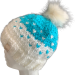 White/Aqua Lovin' Hearts Beanie - Image 5