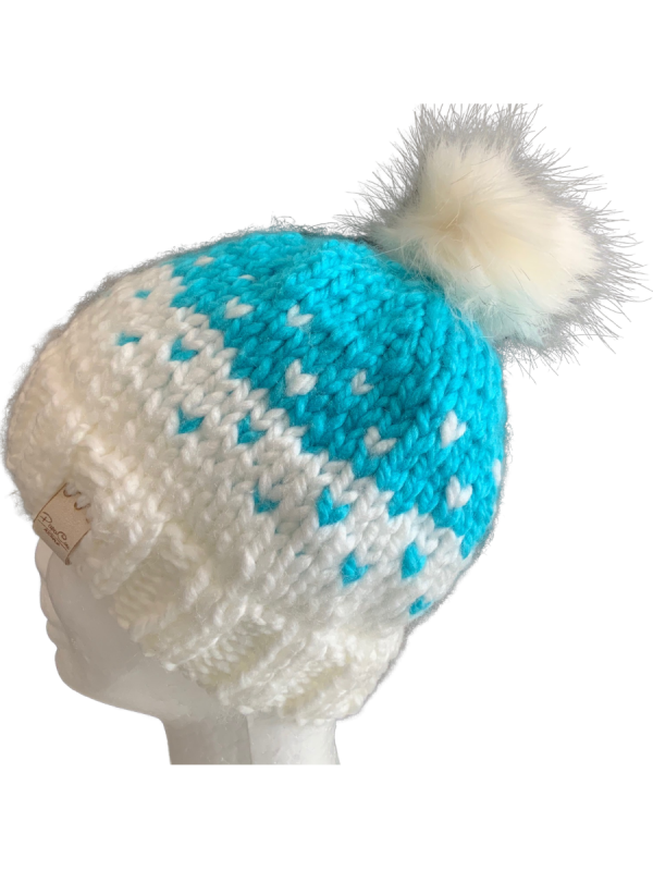 White/Aqua Lovin' Hearts Beanie - Image 5