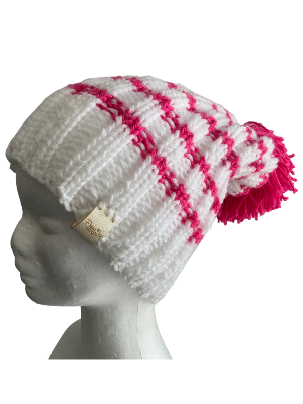 Snow White & Hot Pink Rib Beanie - Image 2