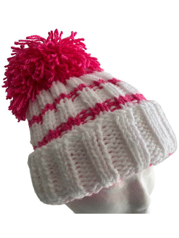 Snow White & Hot Pink Rib Beanie - Image 6