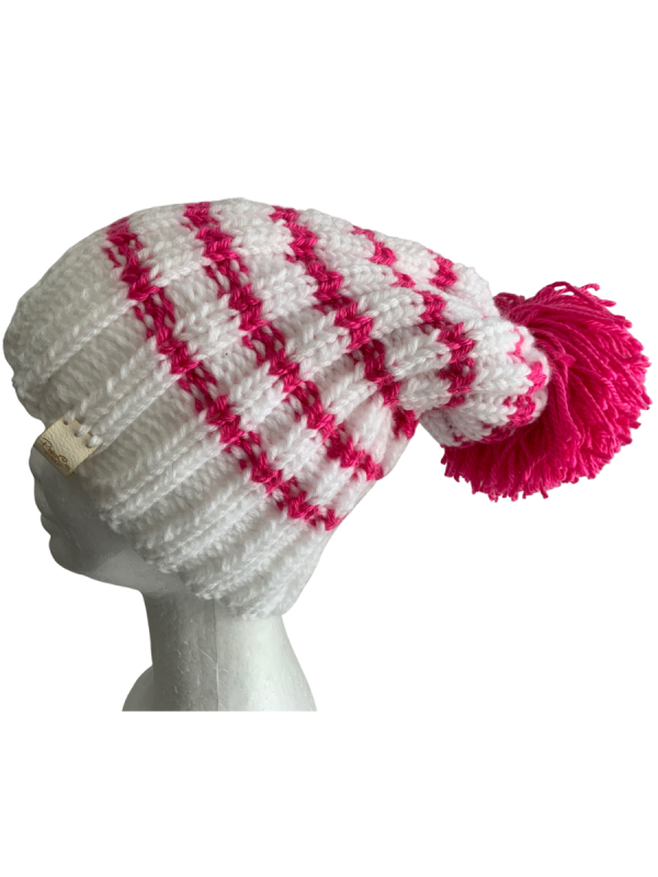 Snow White & Hot Pink Rib Beanie - Image 3