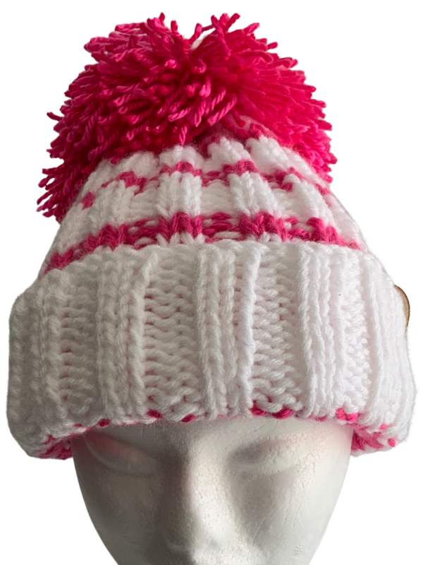 Snow White & Hot Pink Rib Beanie