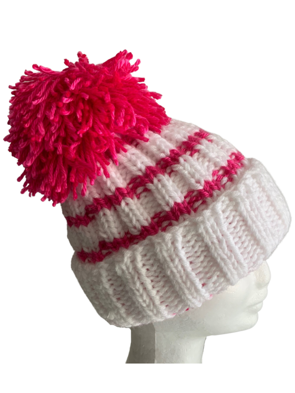 Snow White & Hot Pink Rib Beanie - Image 4
