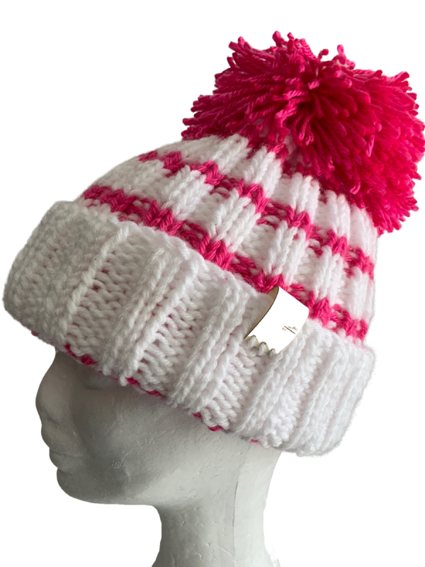 Snow White & Hot Pink Rib Beanie - Image 5