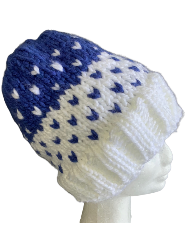Cornflower Blue & White Lovin' Hearts Beanie - Image 3