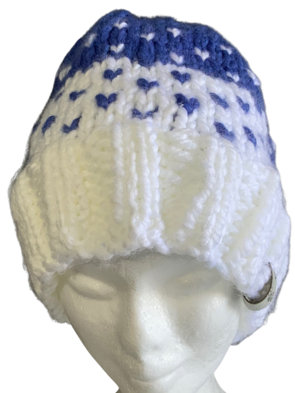 Cornflower Blue & White Lovin' Hearts Beanie - Image 4