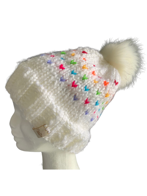 Rainbow Snow Lovin' Hearts Beanie - Image 4