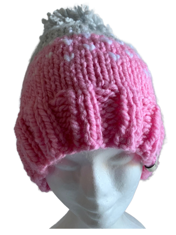 Soft Dove Pink Grey Lovin' Hearts Beanie - Image 3