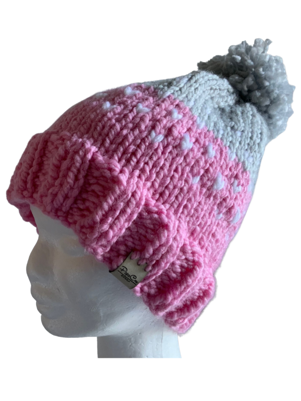 Soft Dove Pink Grey Lovin' Hearts Beanie