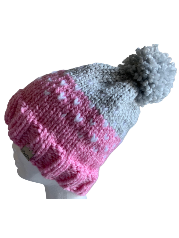 Soft Dove Pink Grey Lovin' Hearts Beanie - Image 2