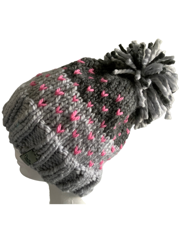 Double Dipped Grey Lovin' Hearts Beanie - Image 2