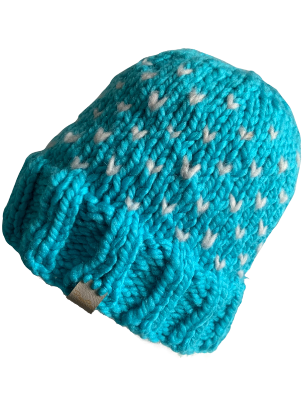 Turquoise & Grey Lovin' Hearts Beanie - Image 2