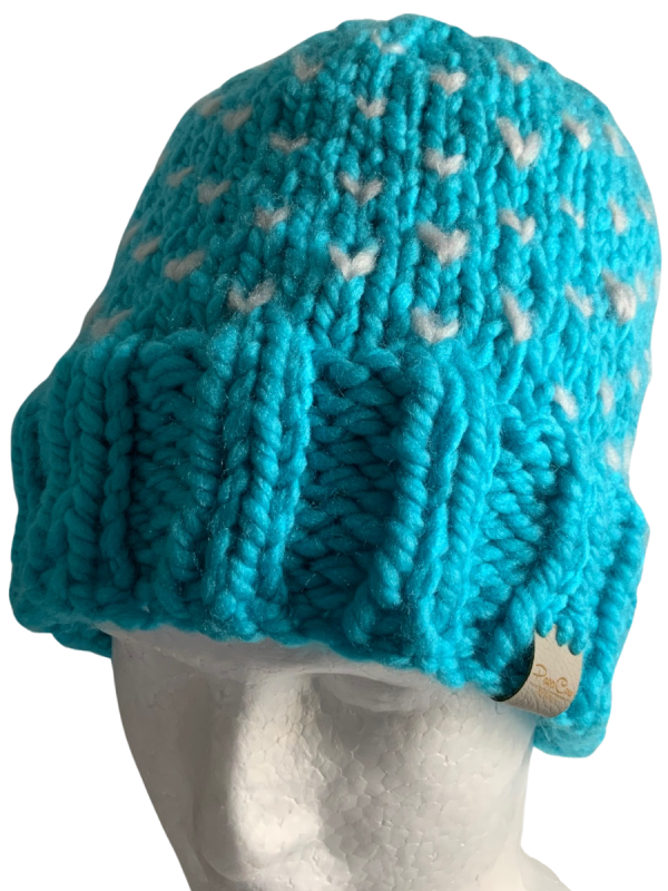 Turquoise & Grey Lovin' Hearts Beanie - Image 3