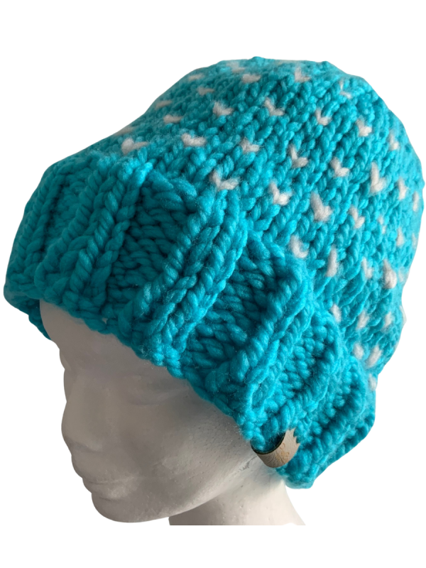 Turquoise & Grey Lovin' Hearts Beanie