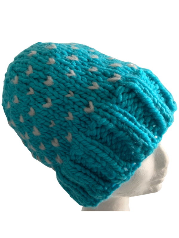 Turquoise & Grey Lovin' Hearts Beanie - Image 4