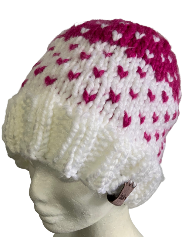 Magenta Pink & White Lovin' Hearts Beanie - Image 4