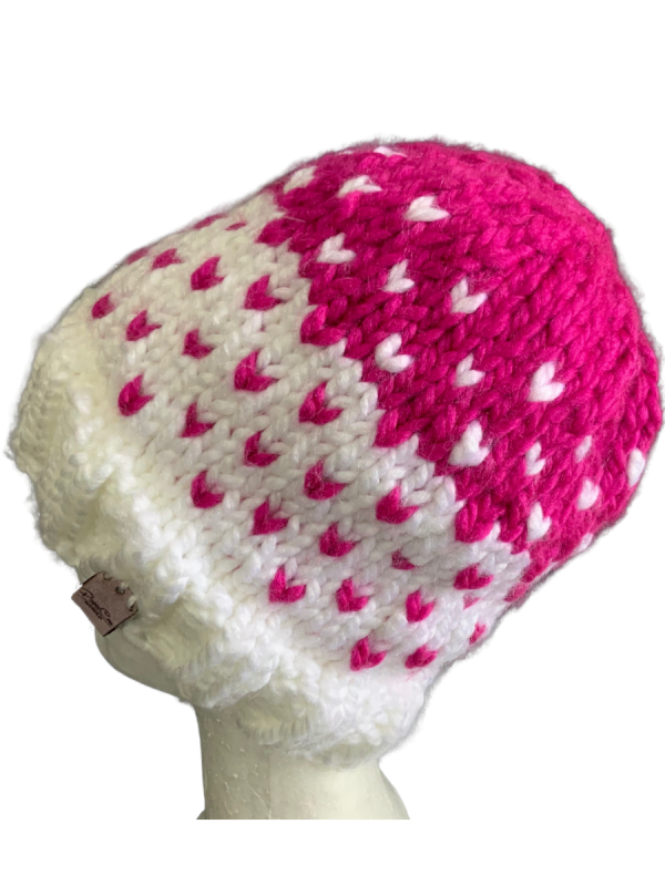 Magenta Pink & White Lovin' Hearts Beanie - Image 3