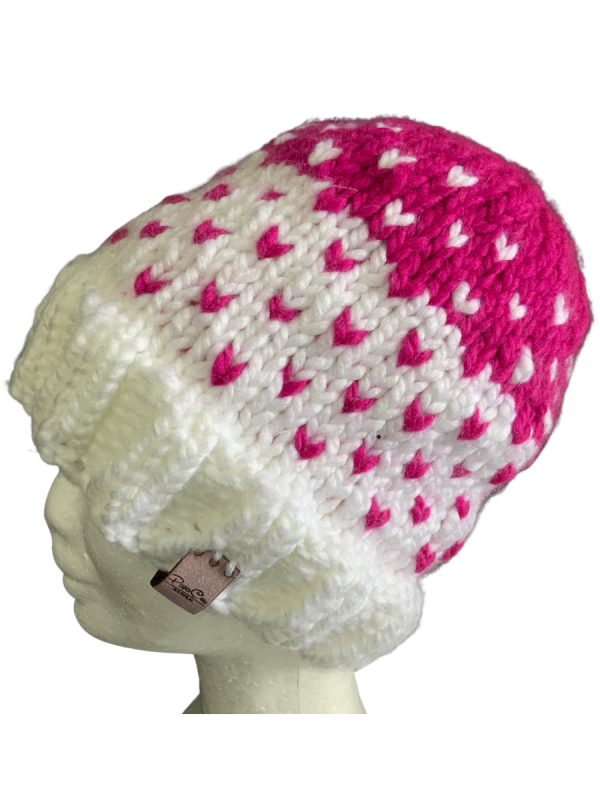 Magenta Pink & White Lovin' Hearts Beanie - Image 2