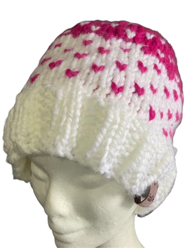 Magenta Pink & White Lovin' Hearts Beanie