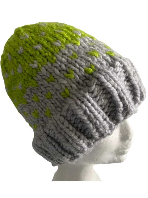 Lime & Light Grey Lovin' Hearts Beanie - Image 2