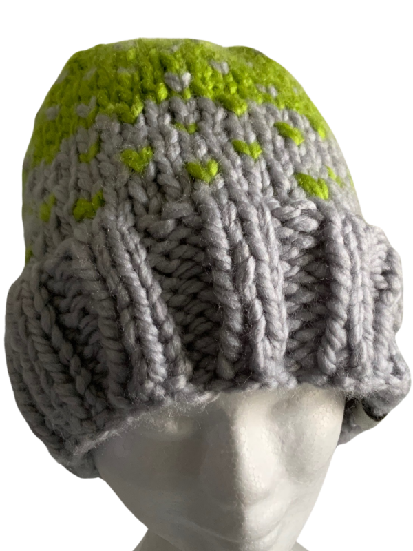 Lime & Light Grey Lovin' Hearts Beanie - Image 4