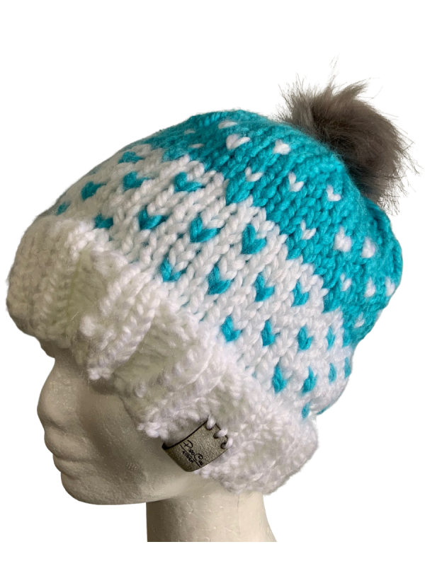 Aquamarine/White Lovin' Hearts Beanie - Image 3