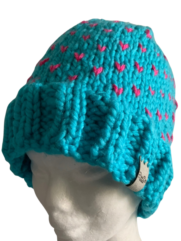 Bright Blue & Pink Lovin' Hearts Beanie - Image 2