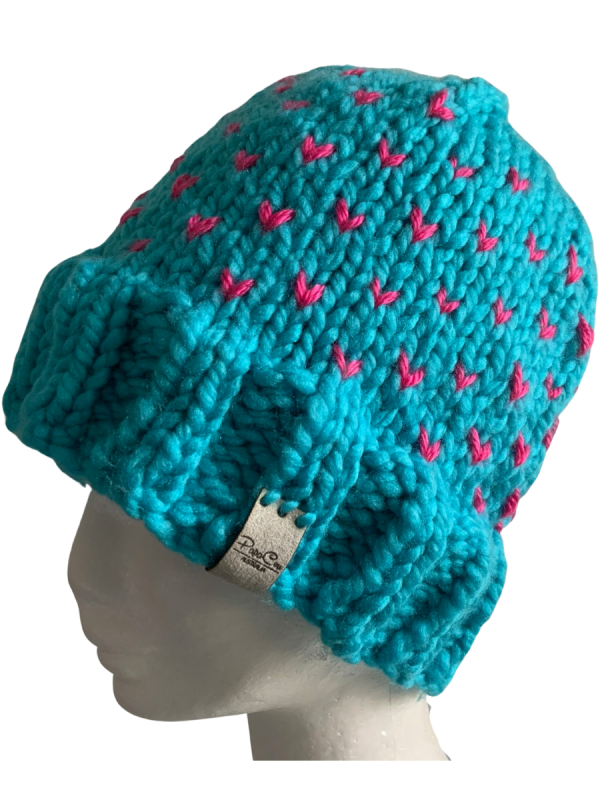 Bright Blue & Pink Lovin' Hearts Beanie