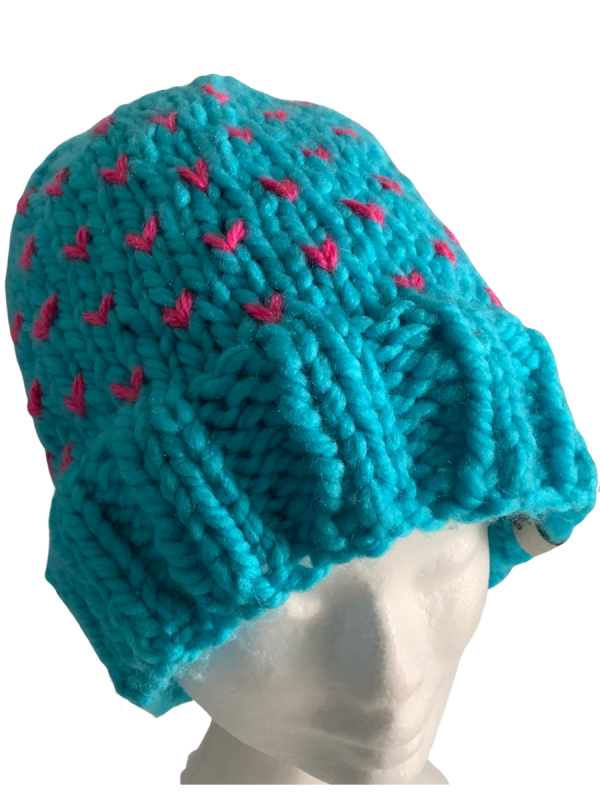 Bright Blue & Pink Lovin' Hearts Beanie - Image 3