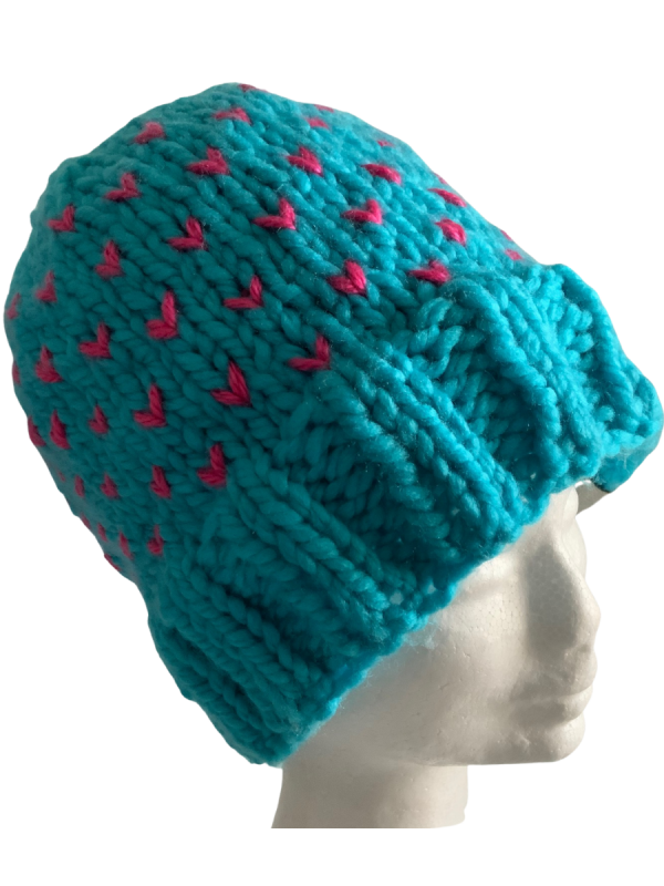 Bright Blue & Pink Lovin' Hearts Beanie - Image 4
