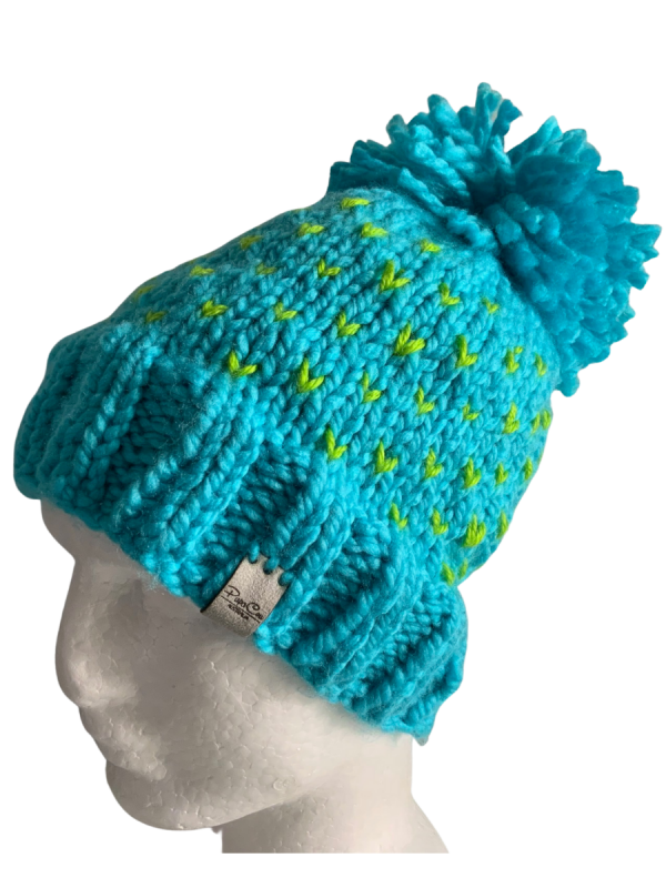 Bright Blue & Lime Lovin' Hearts Beanie - Image 2