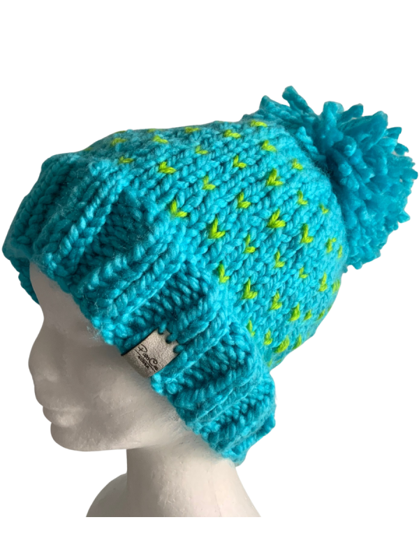 Bright Blue & Lime Lovin' Hearts Beanie - Image 4