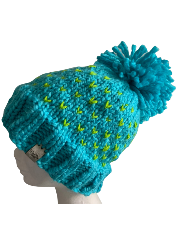 Bright Blue & Lime Lovin' Hearts Beanie - Image 5