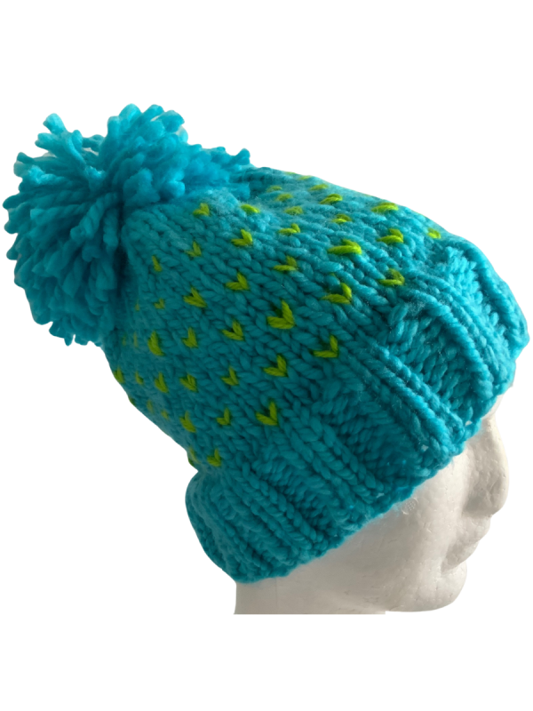 Bright Blue & Lime Lovin' Hearts Beanie - Image 6