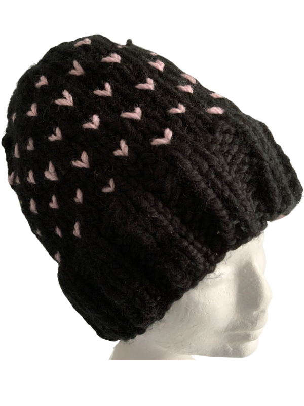 Ebony & Soft Pink Lovin' Hearts Beanie - Image 2