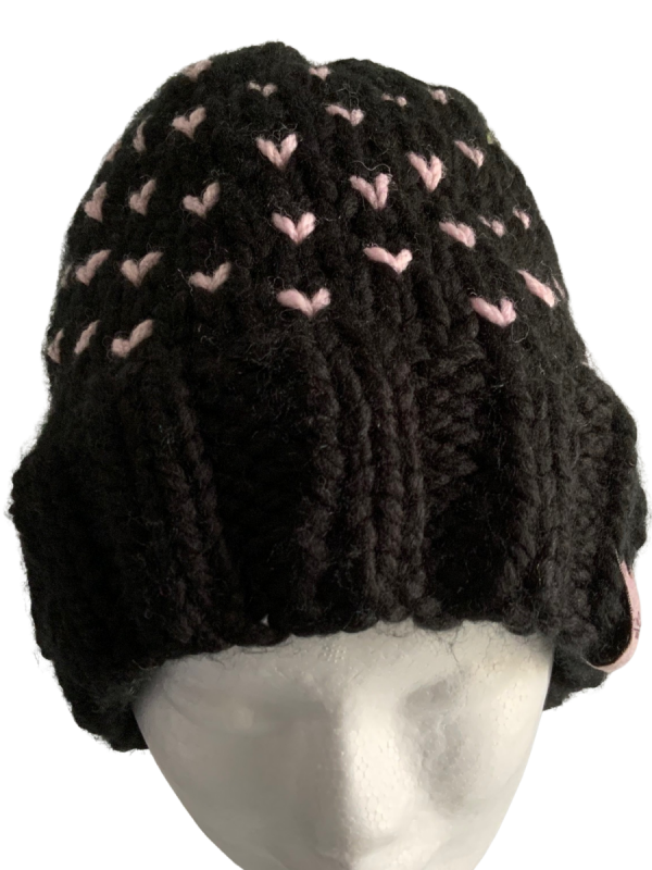Ebony & Soft Pink Lovin' Hearts Beanie - Image 3