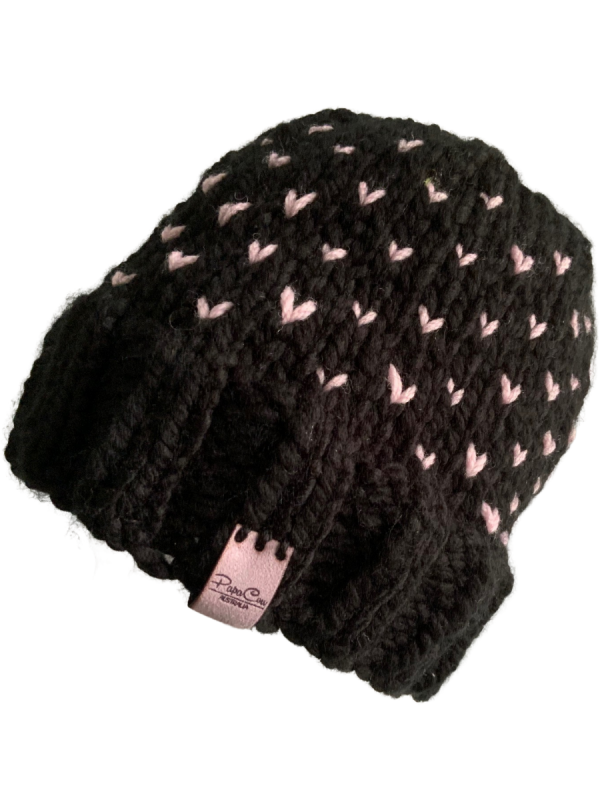 Ebony & Soft Pink Lovin' Hearts Beanie