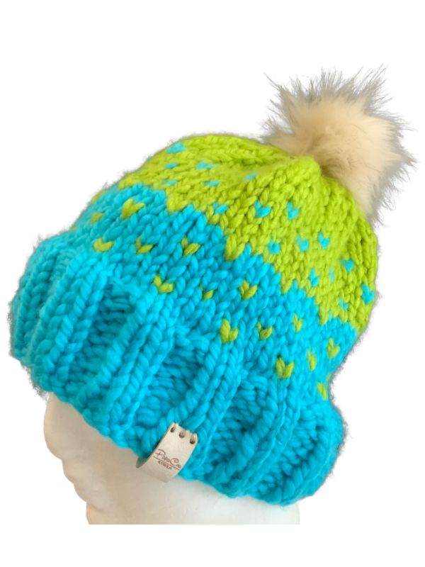 Lime/Aqua Lovin' Hearts Beanie - Image 2