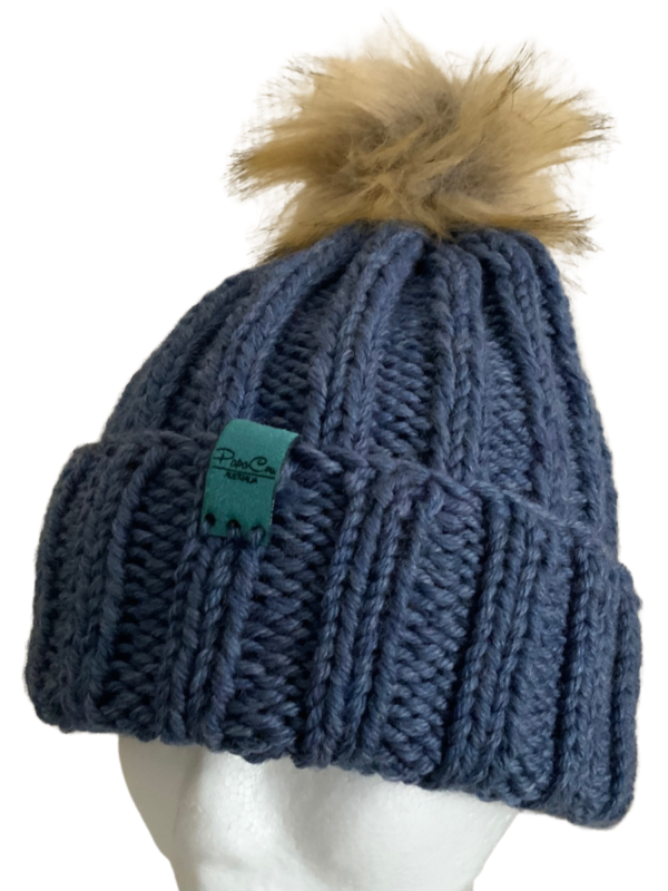 Double Deluxe Blue Melange Beanie with Pom Pom